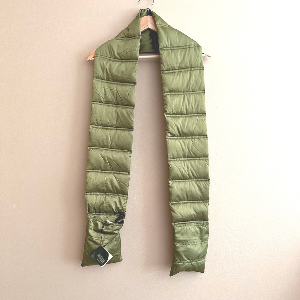 Eddie Bauer Premium Goose Down Handwarmer Scarf Olive Green Quilted Puffer